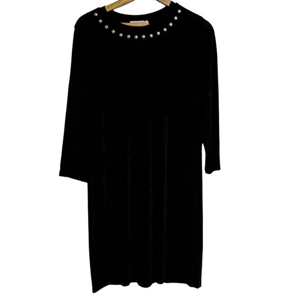 Michael Kors Long Sleeve Gold Studded Midi Dress Jersey Stretch Black Size L - Picture 3 of 6
